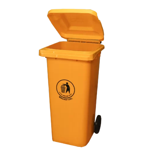 Basurero 120 litros con ruedas - Amarillo